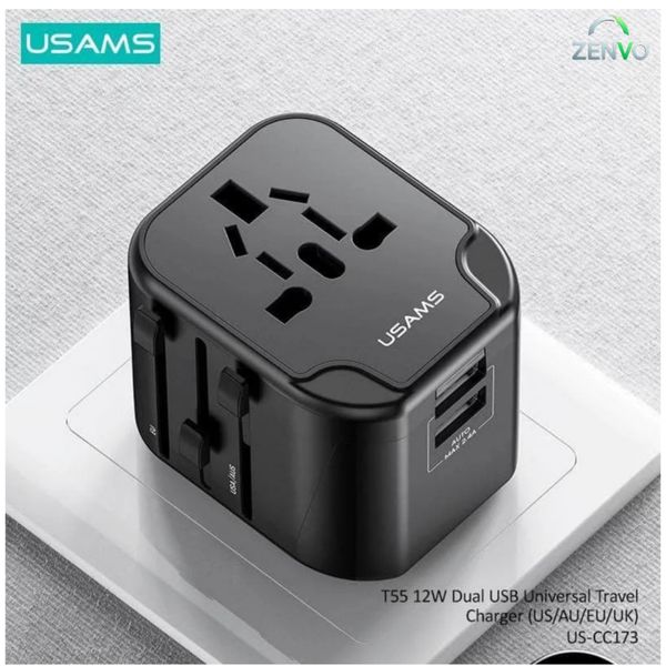 T55 12W Dual USB Universal Travel Charger (USAMS US-CC173)