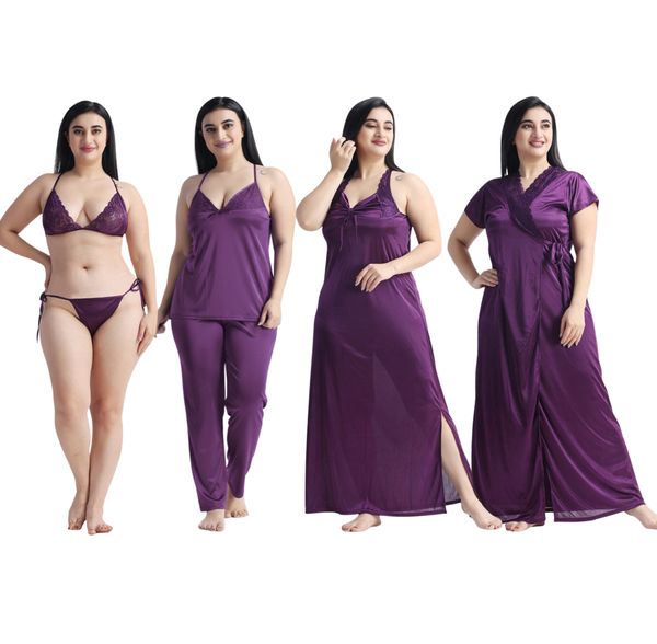 ৬-পিস প্রিমিয়াম নাইট ওয়্যার কম্বো - বেগুনি