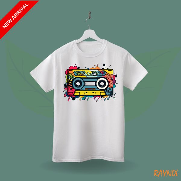Men's White T-Shirt DTF Printed Classic Colorful Design 100% Cotton