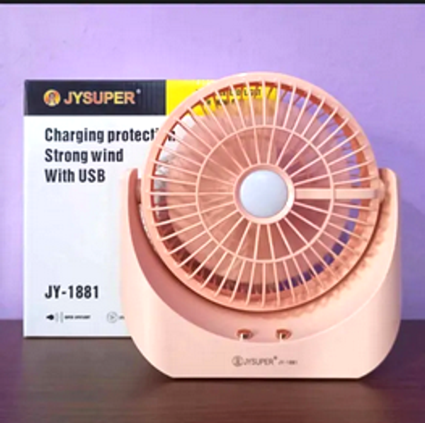 JY Super lithium rechargeable fan mini table fan with LED light JY 1881 - Image 3