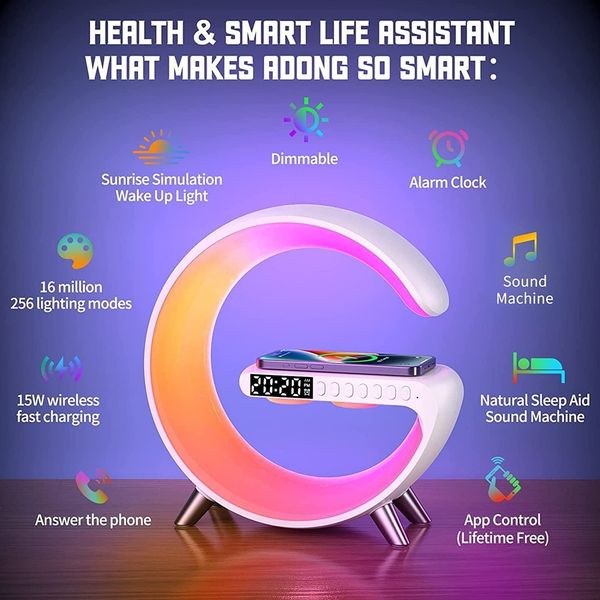 Smart G-Shape Table Lamp with Wireless Charger and Alarm Clock – G63