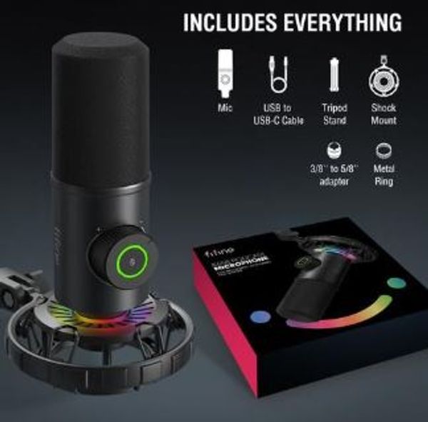 FIFINE K658 USB Dynamic Cardioid Podcast Microphone With A Live Monitoring, Gain Control, Mute Button