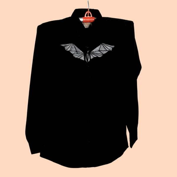 Black Shirt with Embroidered Night Wings