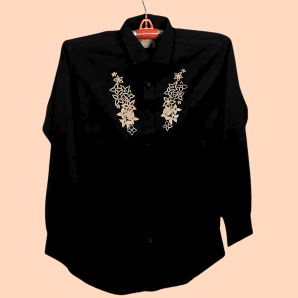 Black Shirt with Embroidered Vines