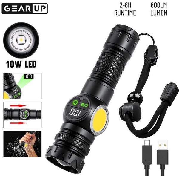 GearUP K60 Rechargeable Flashlight 10W COB + LED Torchlight