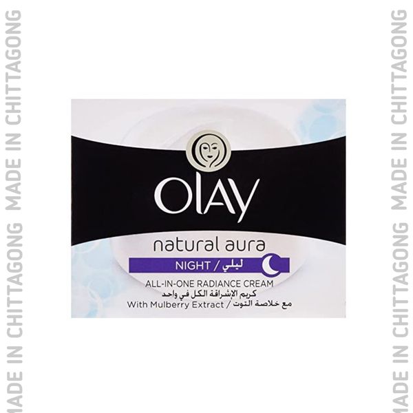 Olay Natural Aura Night All-In-One Radiance Cream with Mulberry Extract, 50 grams