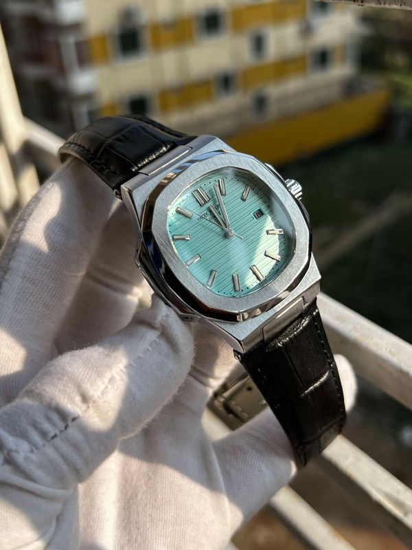 Patek non chrono black belt tiffany dial silver body