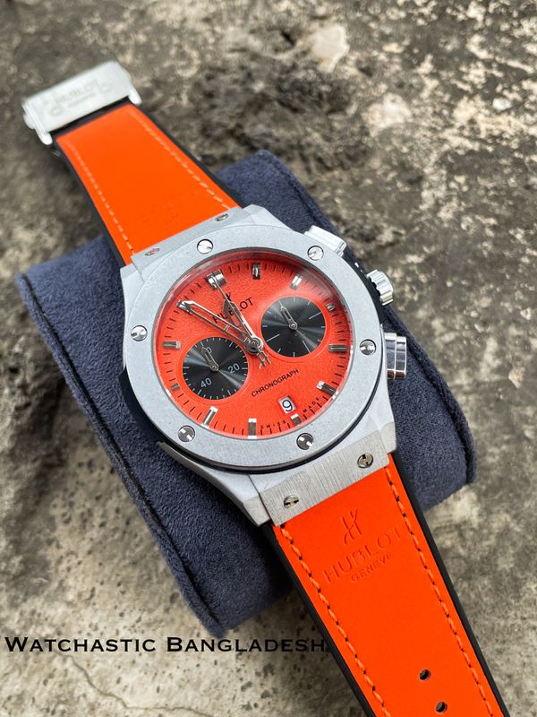 HUBLOT CLASSIC FUSION SILVER CASE ORANGE BELT ORANGE DIAL V2