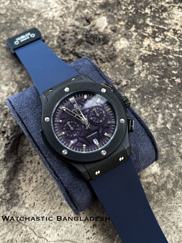 HUBLOT BELT SPIDER BLUE DIAL BLACK CASE BLUE BELT V2