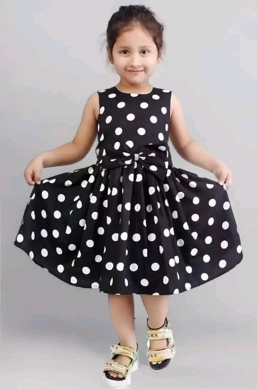 Title:Elegant Black Polka Dot Dress for Girls – Party & Casual Wear