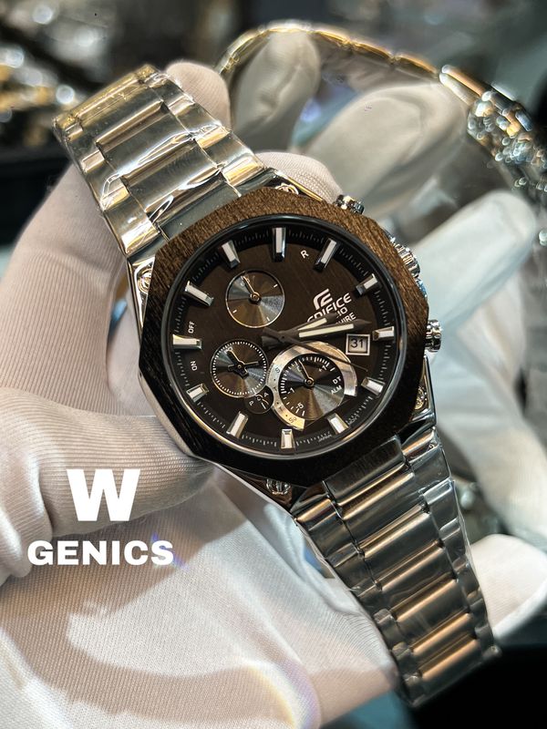 Casio Edifice EQB1100 With Brand box Silver Chain Black Dial AA Grade