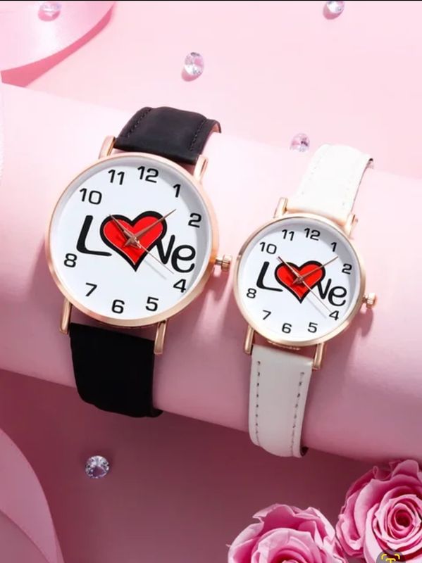 2-Piece Top Luxury Couple Digital LOVE Leather Quartz Watch Set For Men And Women Casual Valentine's Day Christmas Gift