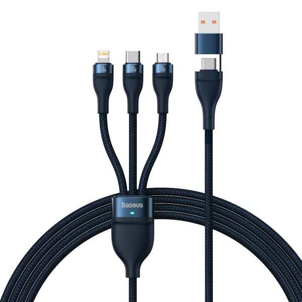 Baseus Two-for-three Fast Charging Cable (U+C to M+L+C) 100w- Blue .