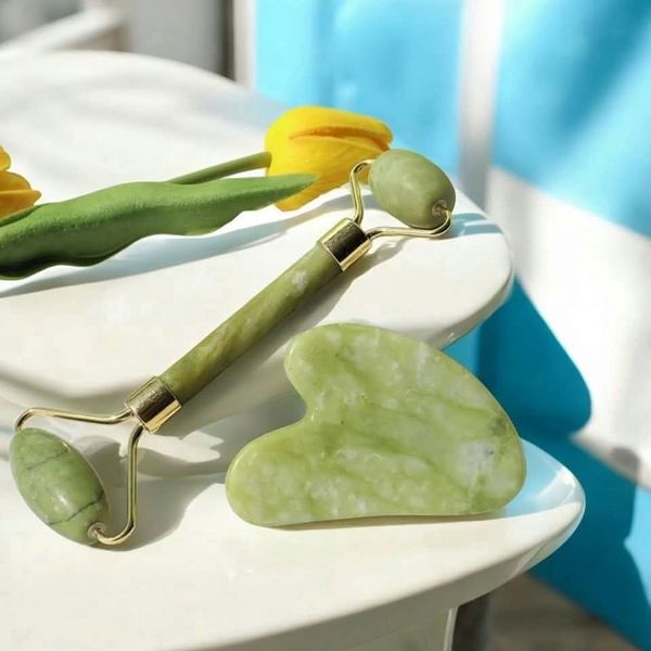 Jade Face Roller & Massager 2pcs Set