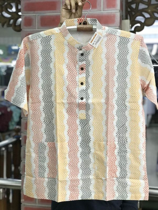 Men's Colorful Patterned Short Sleeve Fatua - Casual Bengali Style