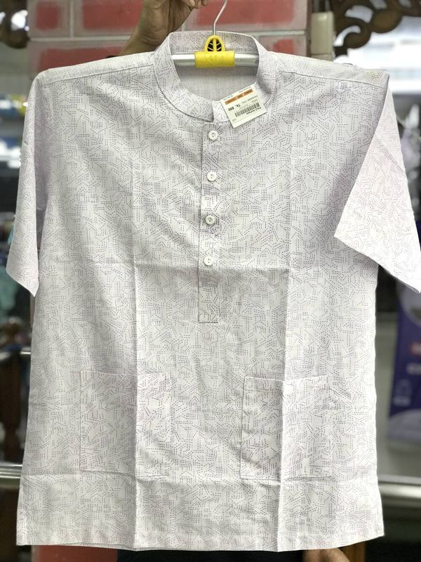 Men's White Patterned Short Sleeve Fatua - Casual Bengali Style