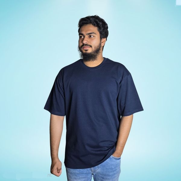 Solid (Dark Navy) Oversized Premium Drop Shoulder T-shirt