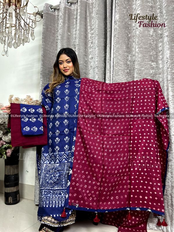 প্রিমিয়াম কোয়ালিটি কালারফুল সিল্ক বাটিক ড্রেস (LF-25-123)