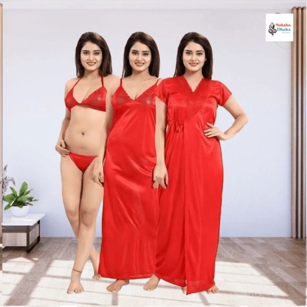 বেস্ট কোয়ালিটি ইন্ডিয়ান (চার-পার্ট) নাইট ড্রেস-লাল