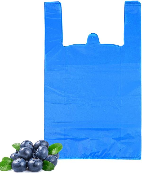 Blue Plastic Polythene Vest Style Carrier Bags - Any Size Shopping Gift Boutique Supermarket Cash N Carry Market Stall
