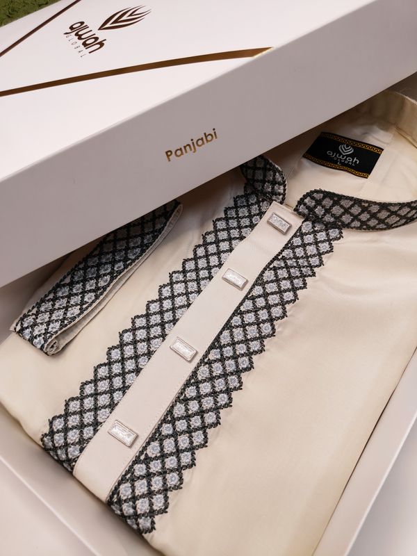 Artisan Off white Panjabi with Embroidered Accents