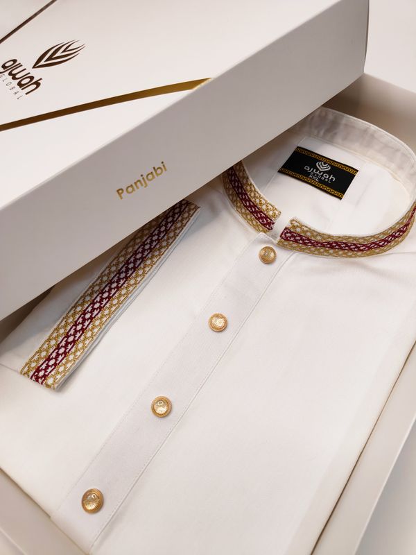 Pearl White Panjabi with Regal Embroidery
