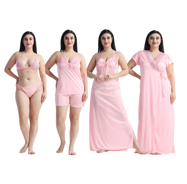 ৬-পিস নাইট ওয়্যার সেট (উজ্জ্বল গোলাপী)