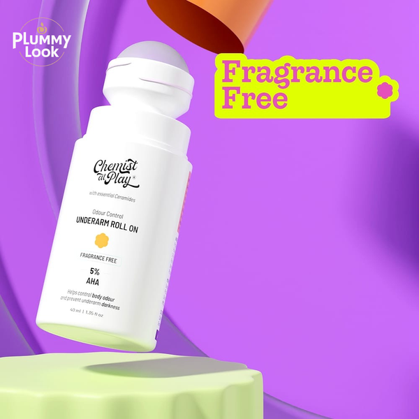 Chemist at Play UnderArm Roll-On with 5% AHA, Lactic Acid & 1% Mandelic Acid | Fragrance Free | Alcohol Free - 40ml