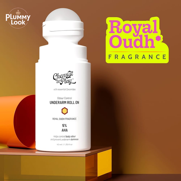 Chemist at Play UnderArm Roll-On with 5% AHA, Lactic Acid & 1% Mandelic Acid | Royal Oudh Fragrance | Alcohol Free-40ml