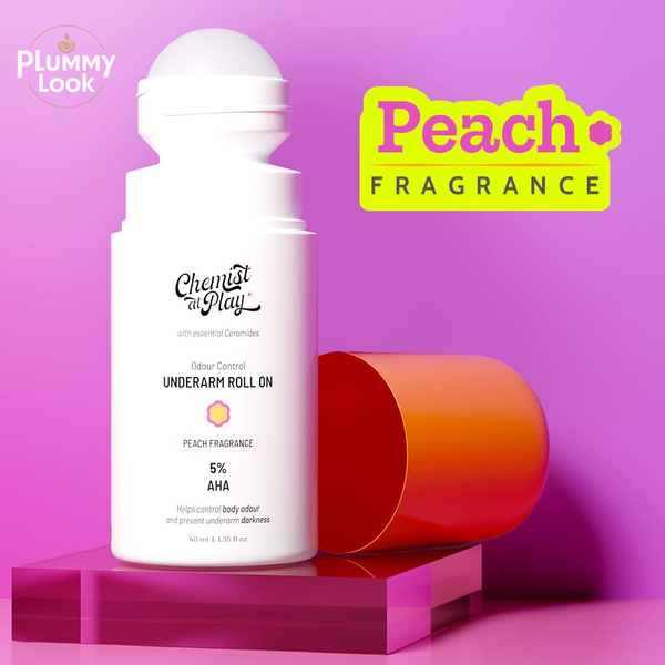 Chemist at Play UnderArm Roll-On with 5% AHA, Lactic Acid & 1% Mandelic Acid | Peach Fragrance | Alcohol Free - 40ml