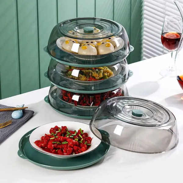 Multilayer Stackable Dust Proof Plate Food Cover Round Dish Cover Clear Plastic (3.pcs set)