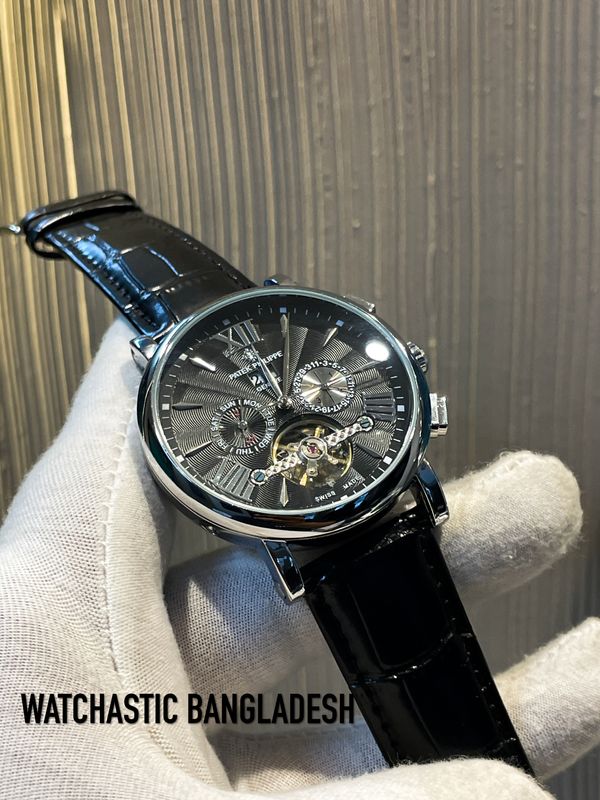 Patek Auto Sliver Case Black Dial Black Belt
