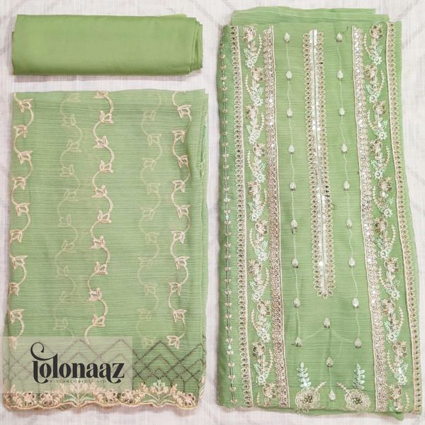 Premium White Gold Indian Unstitched (Green)