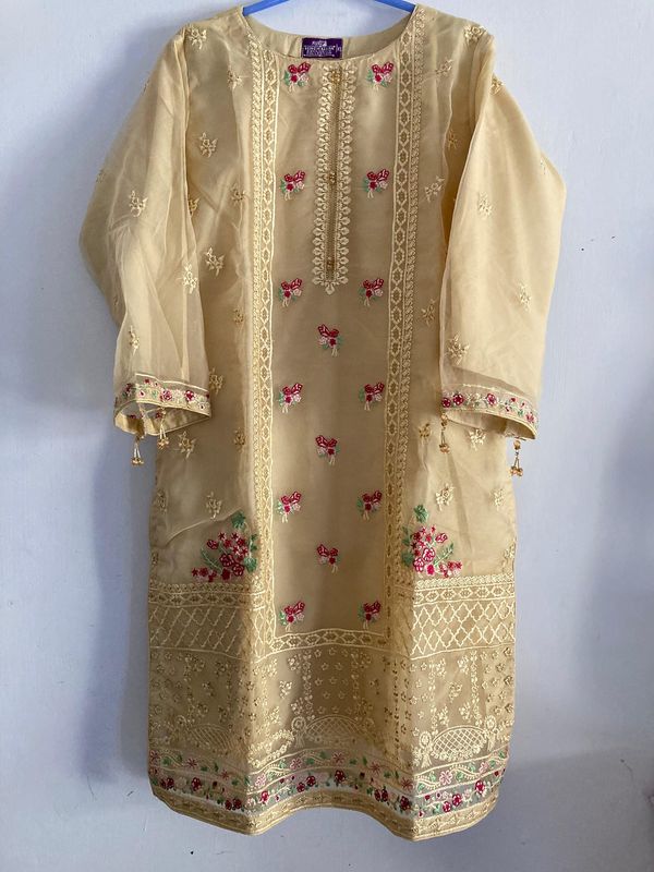 Embroidered Women's One-Piece - Formal Kameez Collection - Organza Cream