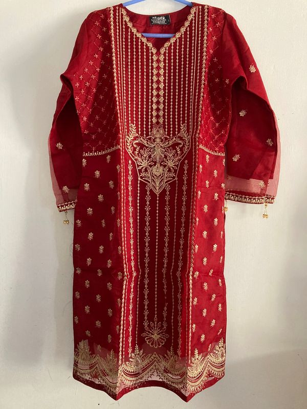 Embroidered Women's One-Piece - Royal Red - Organza