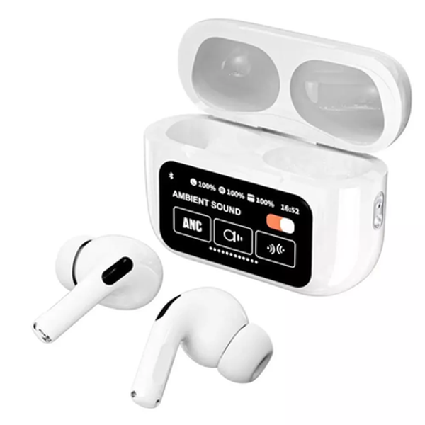 A9 Pro ANC Touch Screen Display Earbuds – White Color