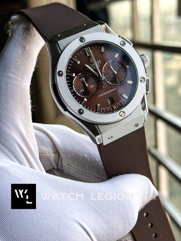 HUBLOT CLASSIC FUSION SILVER CASE BROWN BELT BROWN DIAL