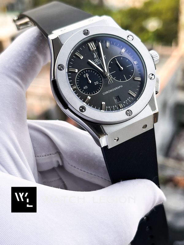 HUBLOT CLASSIC FUSION SILVER CASE BLACK BELT GREY DIAL