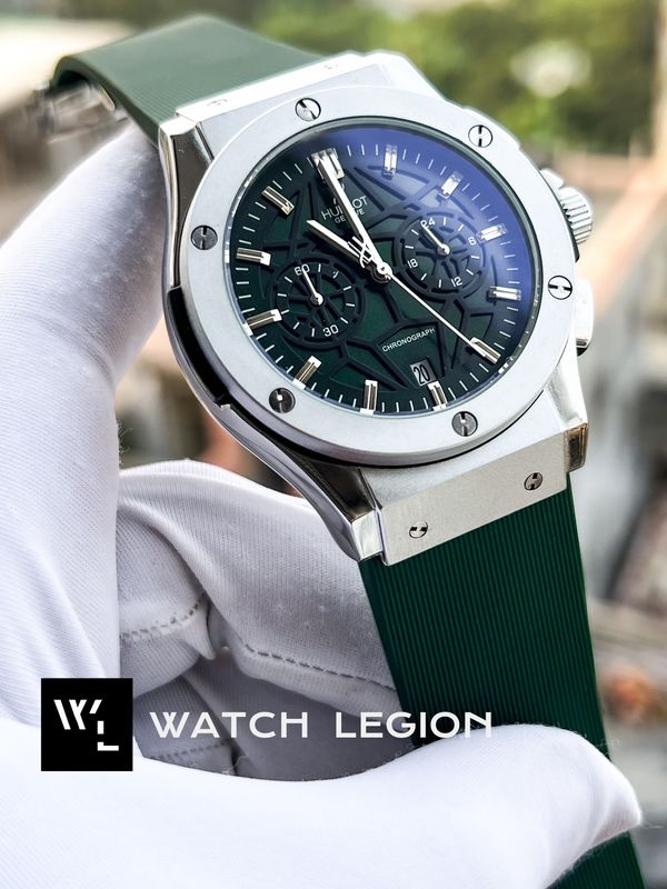 HUBLOT BELT SPIDER GREEN DIAL SILVER CASE GREEN BELT