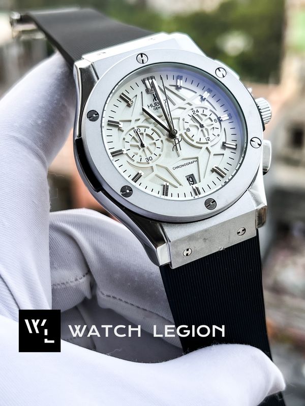 HUBLOT BELT SPIDER WHITE DIAL SILVER CASE BLACK BELT