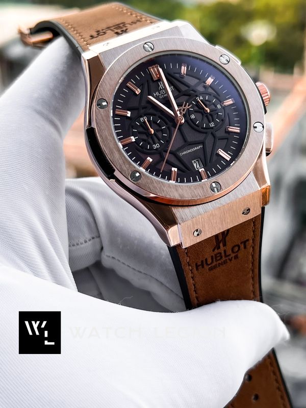 HUBLOT BELT SPIDER BROWN DIAL ROSE GOLD CASE MUSTARD BELT VELVET TEXTURE