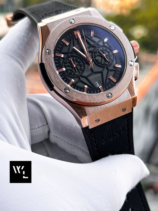 HUBLOT BELT SPIDER BLACK DIAL ROSE GOLD CASE BLACK BELT VELVET TEXTURE