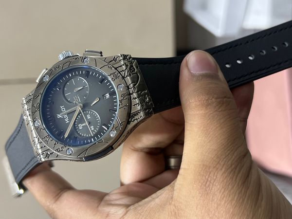 HUBLOT ENGRAVED SILVER CASE BLACK BELT