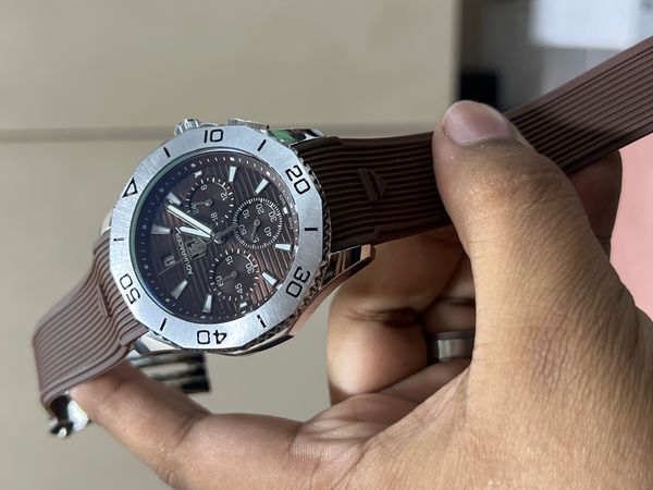 TAG AQUARACER SILVER CASE BROWN STRIP DIAL BROWN BELT