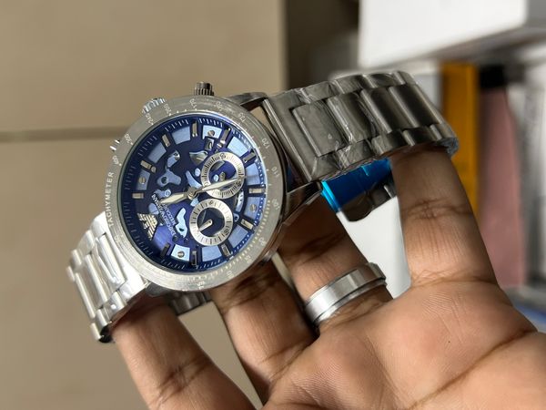 ARMANI MECCANICO CHAIN MATT SILVER BLUE DIAL