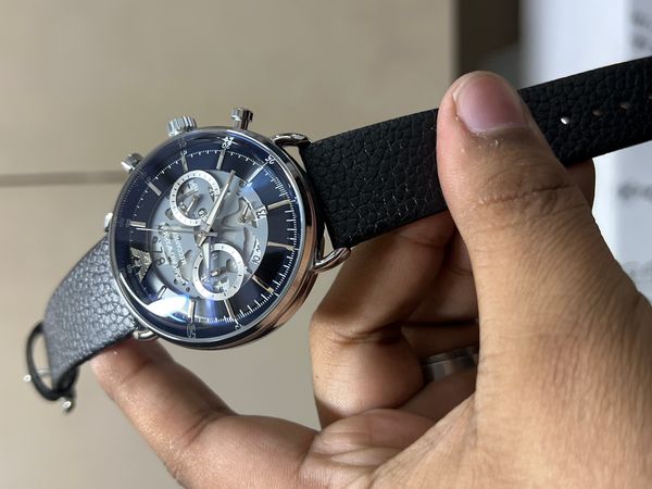 ARMANI OVAL GLASS SILVER CASE BLACK DIAL BLACK BELT