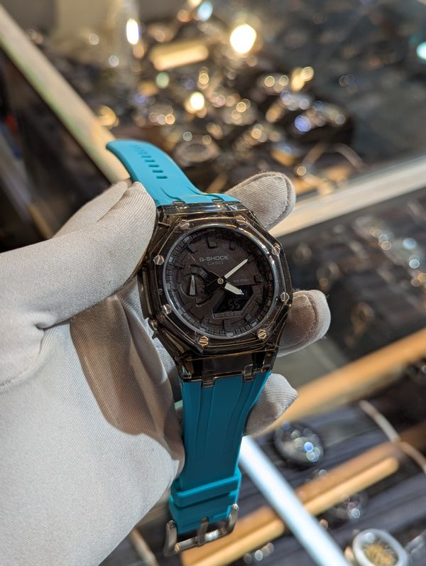 G shock 2100 transparent tiffany belt black dial
