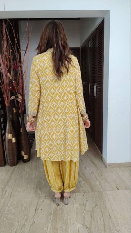 Yellow Dhoti Style Koti Three Piece Set
