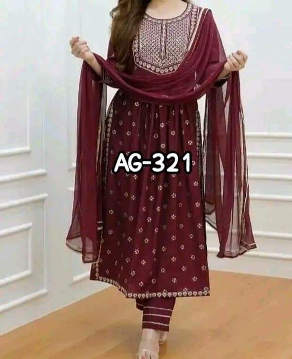 Maroon Naira Cut Three piece Set