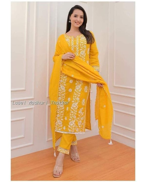 Yellow Cotton Three Piece Set